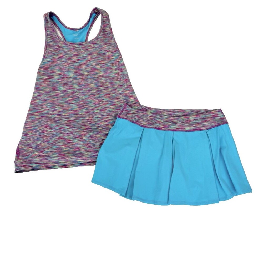 Tonic Womens M Tennis Skort & Racerback Tank Set Blue Pink Space Dye Athletic